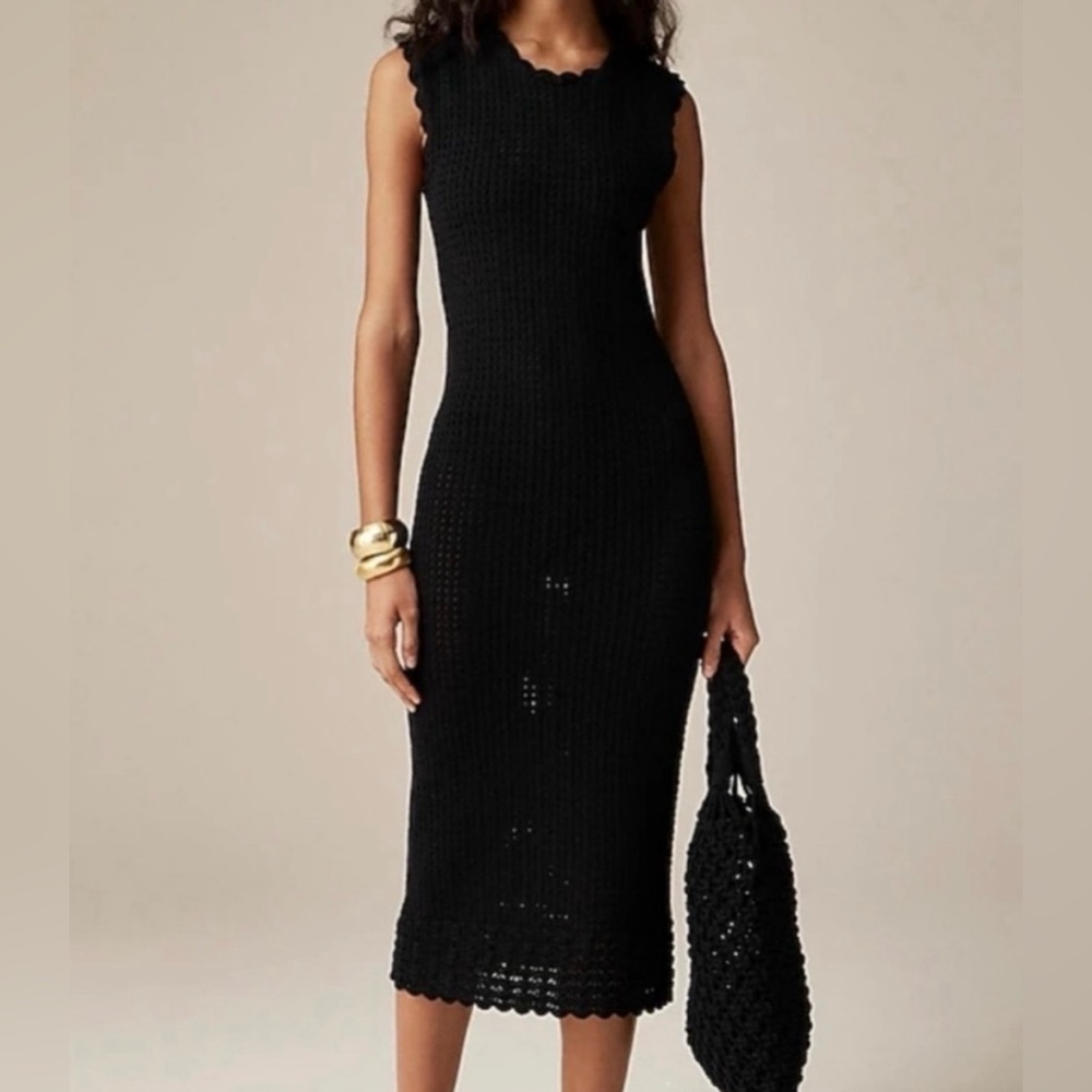 J.Crew Crochet Open-Back Midi Black Dress